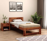 ONIJA Solid Sheesham Wood Single Size Bed | (Single Size Bed Without Storage (Denzel,Honey Finish)